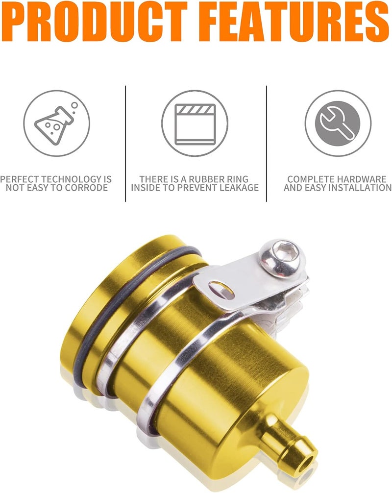 MRELC Universal Motorcycle Aluminum Brake Fluid Reservoir Oil Cup Fit For Yamaha Kawasaki Honda Suzuki BMW and more (Gold) - Image 2